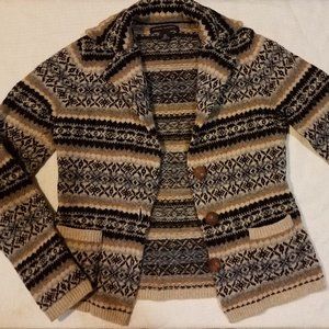 wool cardigan sweater, XS, cream & navy blue